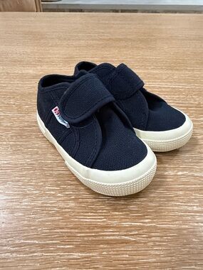 Superga Kids Navy Canvas Velcro Sneakers with Cream Sole